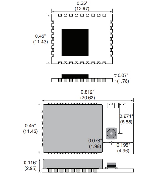 Mechanical Drawing - TE Connectivity / Linx Technologies HumPRC™ 868MHz RF Modules